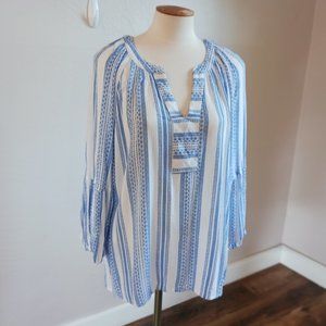 BRINA & EM Blue & White Peasant/Boho Blouse/Tunic, Vacation Vibes!